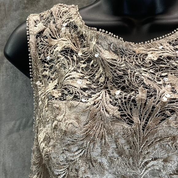 ADRIANNA PAPELL Women's Marble Embroidered Sequin Sleeveless Cocktail Dress - Picture 5 of 13